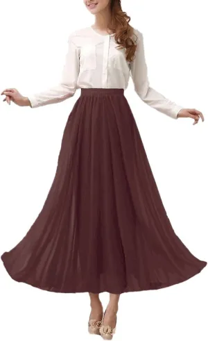Afibi Womens Chiffon Retro Long Maxi Skirt Beach Ankle Length Skirt