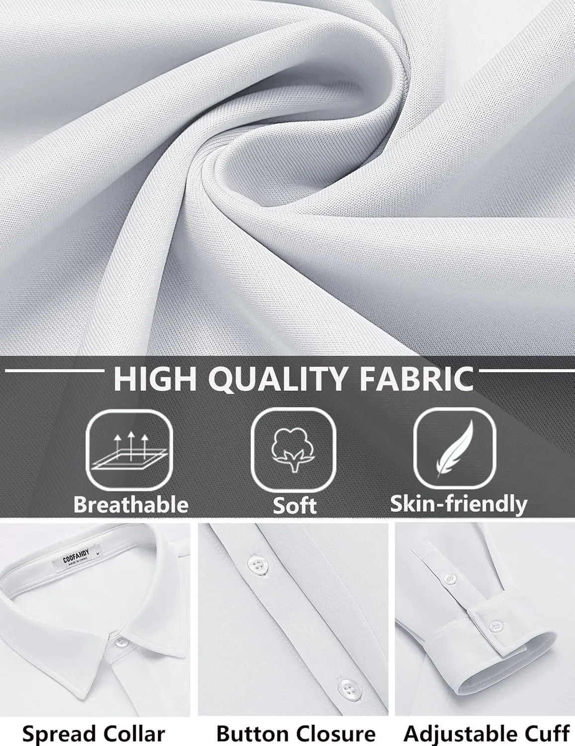COOFANDY Mens Long Sleeve Wrinkle Free Shirts Casual Button Down Shirt Stretch Dress Shirt