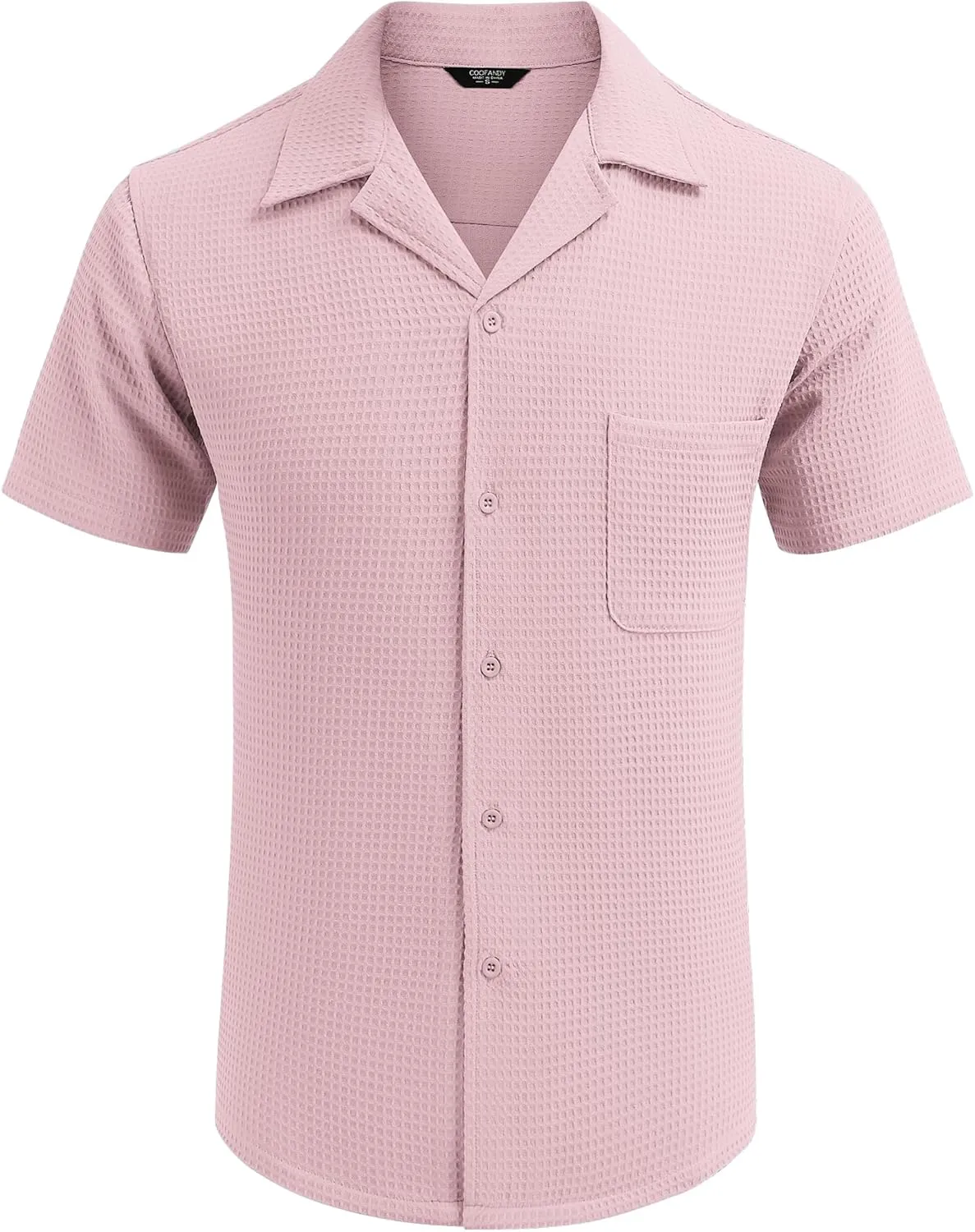 COOFANDY Men's Waffle Shirt Button Down Short Sleeve Shirt Loose Fit Cuban Beach Tops