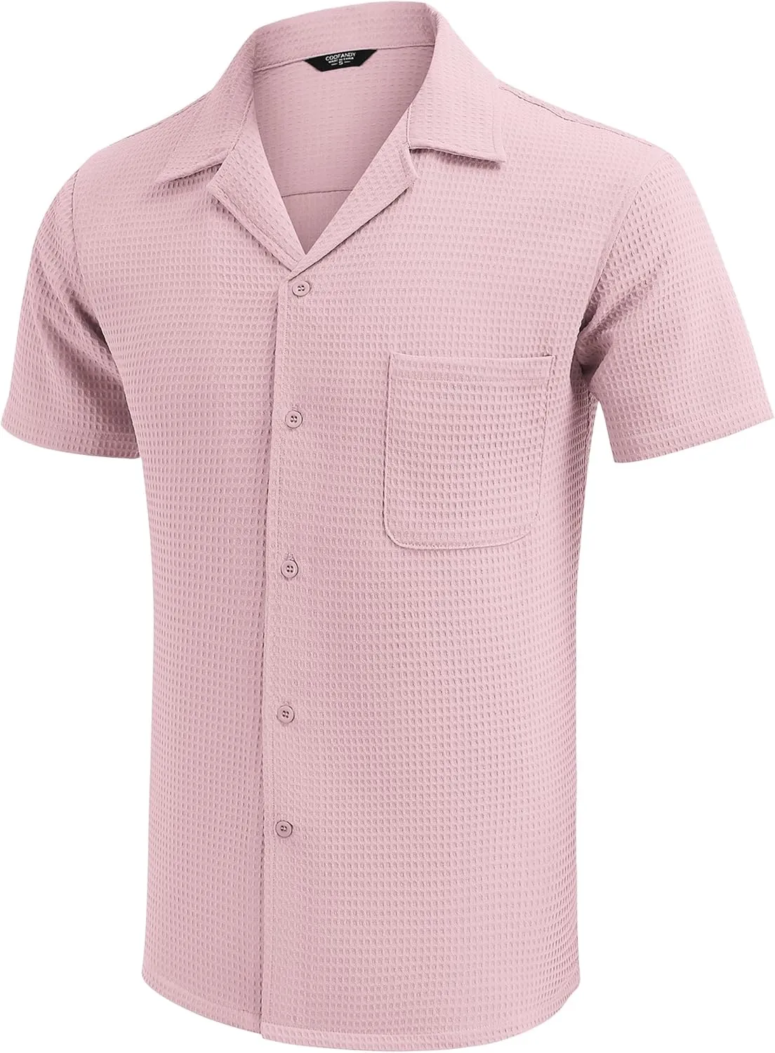 COOFANDY Men's Waffle Shirt Button Down Short Sleeve Shirt Loose Fit Cuban Beach Tops