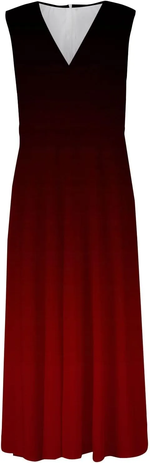 Dresses for Women 2025 Sleeveless Wrap V Neck Sundress Flowy Ruched Floral Print Maxi Dress Elegant Beach Dress