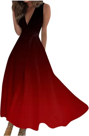 Dresses for Women 2025 Sleeveless Wrap V Neck Sundress Flowy Ruched Floral Print Maxi Dress Elegant Beach Dress