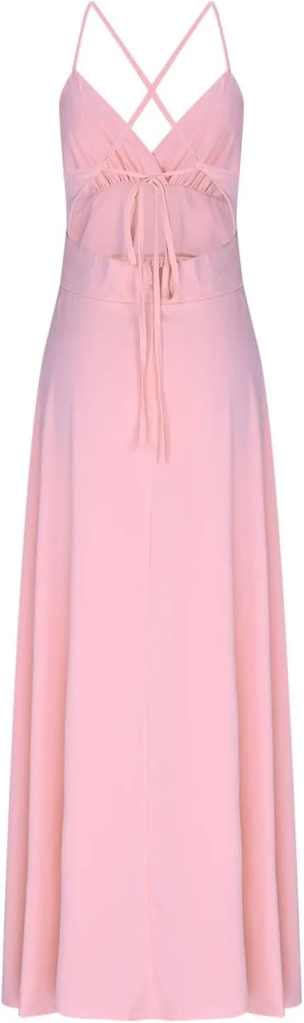 Dresses for Women Sexy Low Cut Wrap V Neck Tie Up Backless Pleated Maxi Dress Side Split Cocktail Wedding Party Gowns