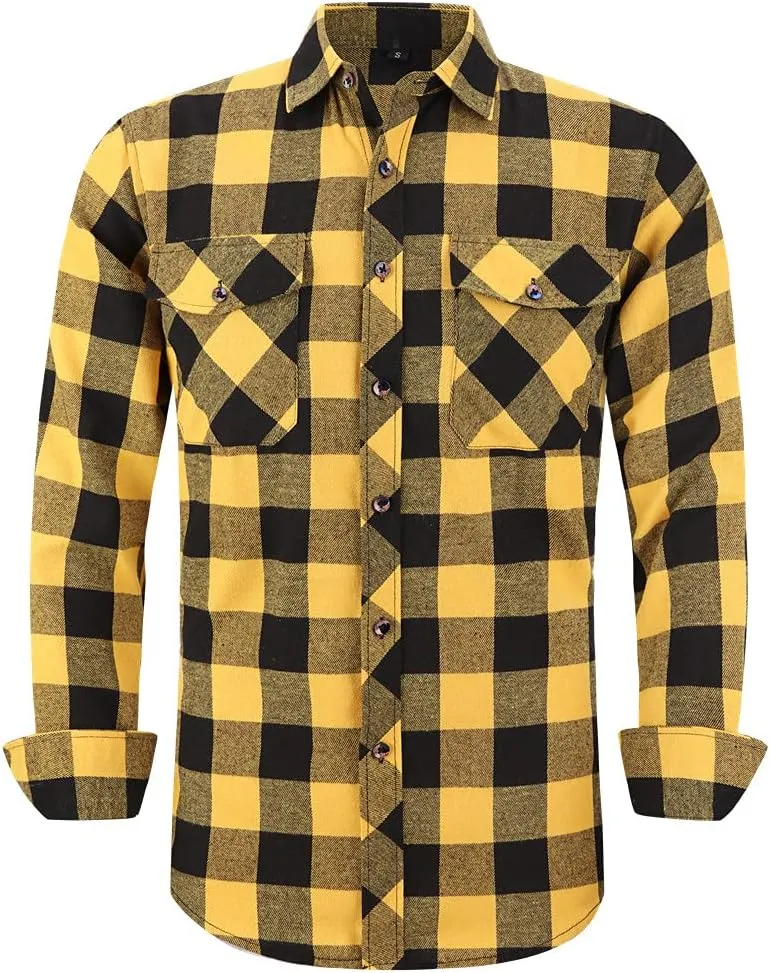 Flannel Plaid Shirt for Men - Regular-Fit Long-Sleeved Casual Button-Down Shirt