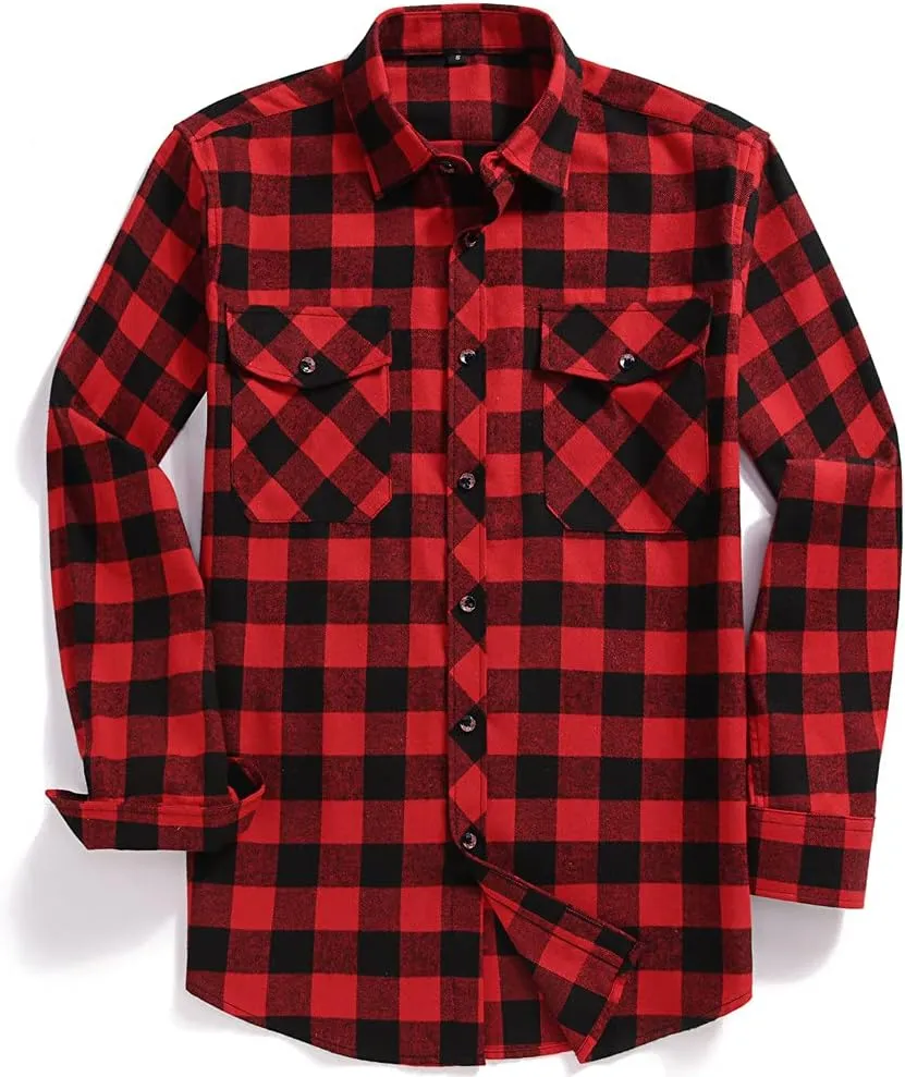 Flannel Plaid Shirt for Men - Regular-Fit Long-Sleeved Casual Button-Down Shirt