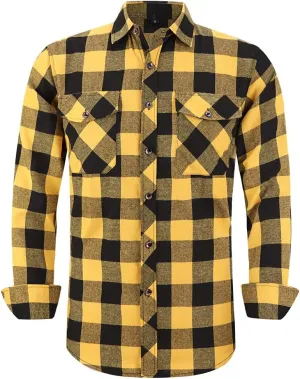 Flannel Plaid Shirt for Men - Regular-Fit Long-Sleeved Casual Button-Down Shirt