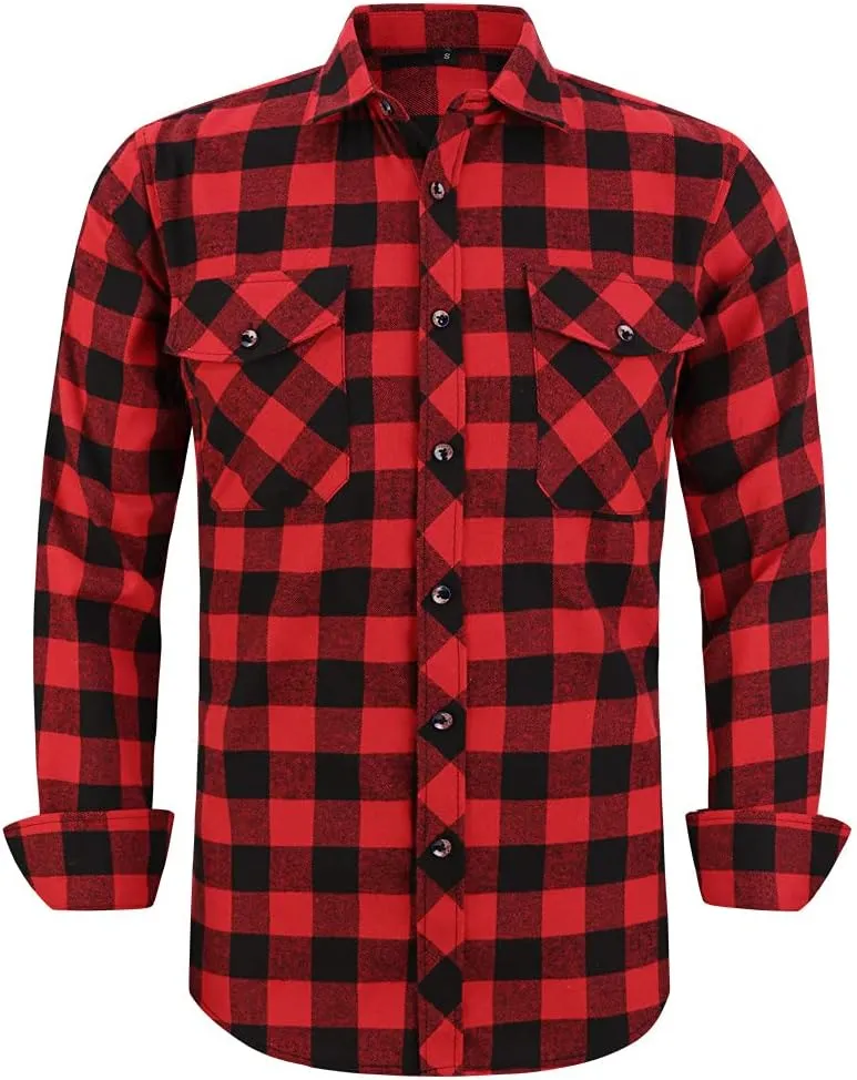 Flannel Plaid Shirt for Men - Regular-Fit Long-Sleeved Casual Button-Down Shirt