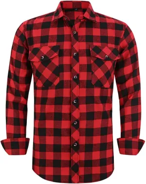 Flannel Plaid Shirt for Men - Regular-Fit Long-Sleeved Casual Button-Down Shirt