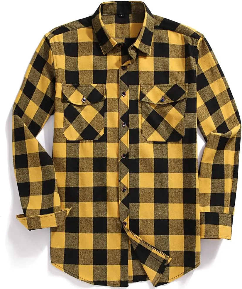 Flannel Plaid Shirt for Men - Regular-Fit Long-Sleeved Casual Button-Down Shirt