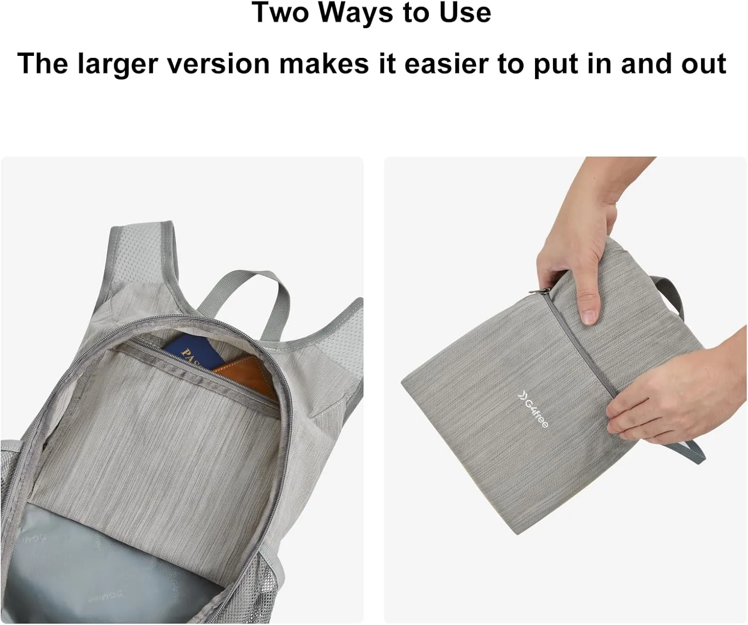 G4Free 15L Hiking Daypack Lightweight Travel Backpack Packable Outdoor Casual Foldable Shoulder Bag (Grey)