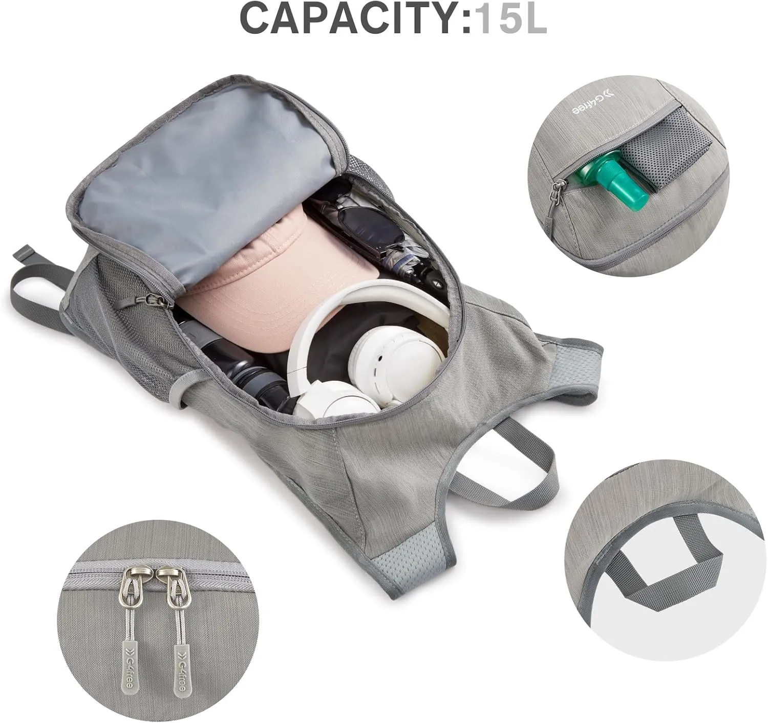 G4Free 15L Hiking Daypack Lightweight Travel Backpack Packable Outdoor Casual Foldable Shoulder Bag (Grey)