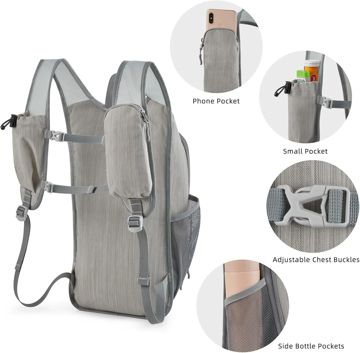 G4Free 15L Hiking Daypack Lightweight Travel Backpack Packable Outdoor Casual Foldable Shoulder Bag (Grey)