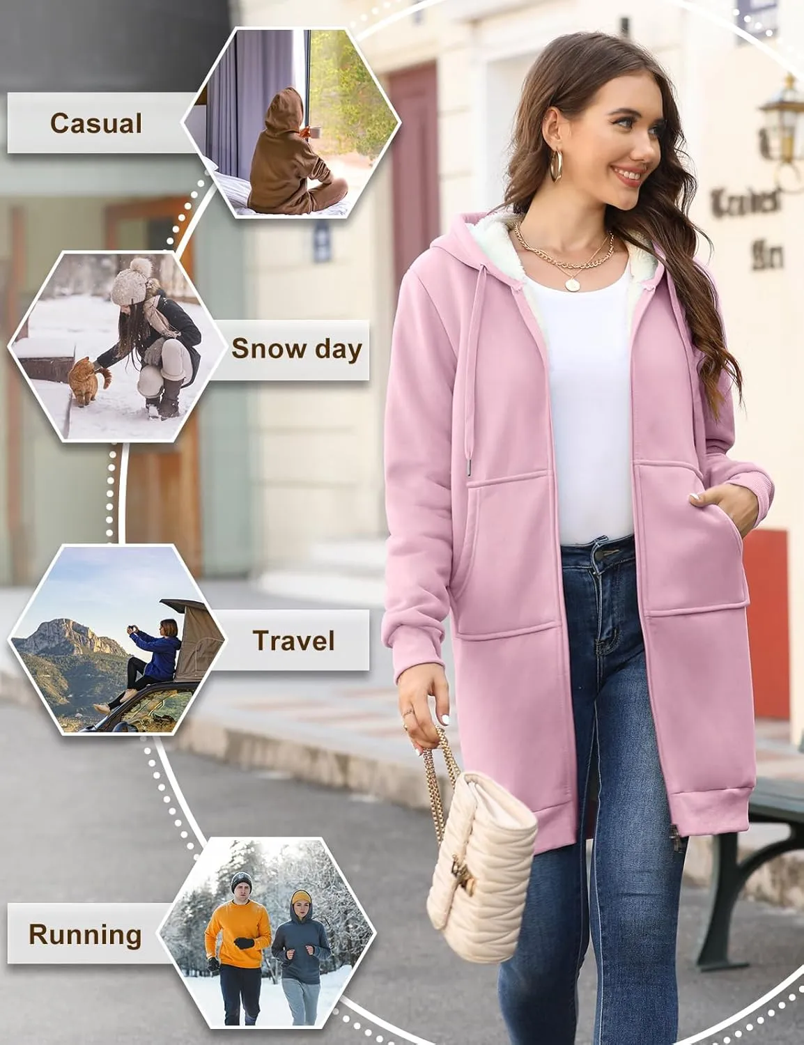 HEEKPEK Women's Long Hoodies Tunic Winter Fleece Jackets Casual Zip up Hoodies Soft Sherpa Sweatshirts Warm Long Coats