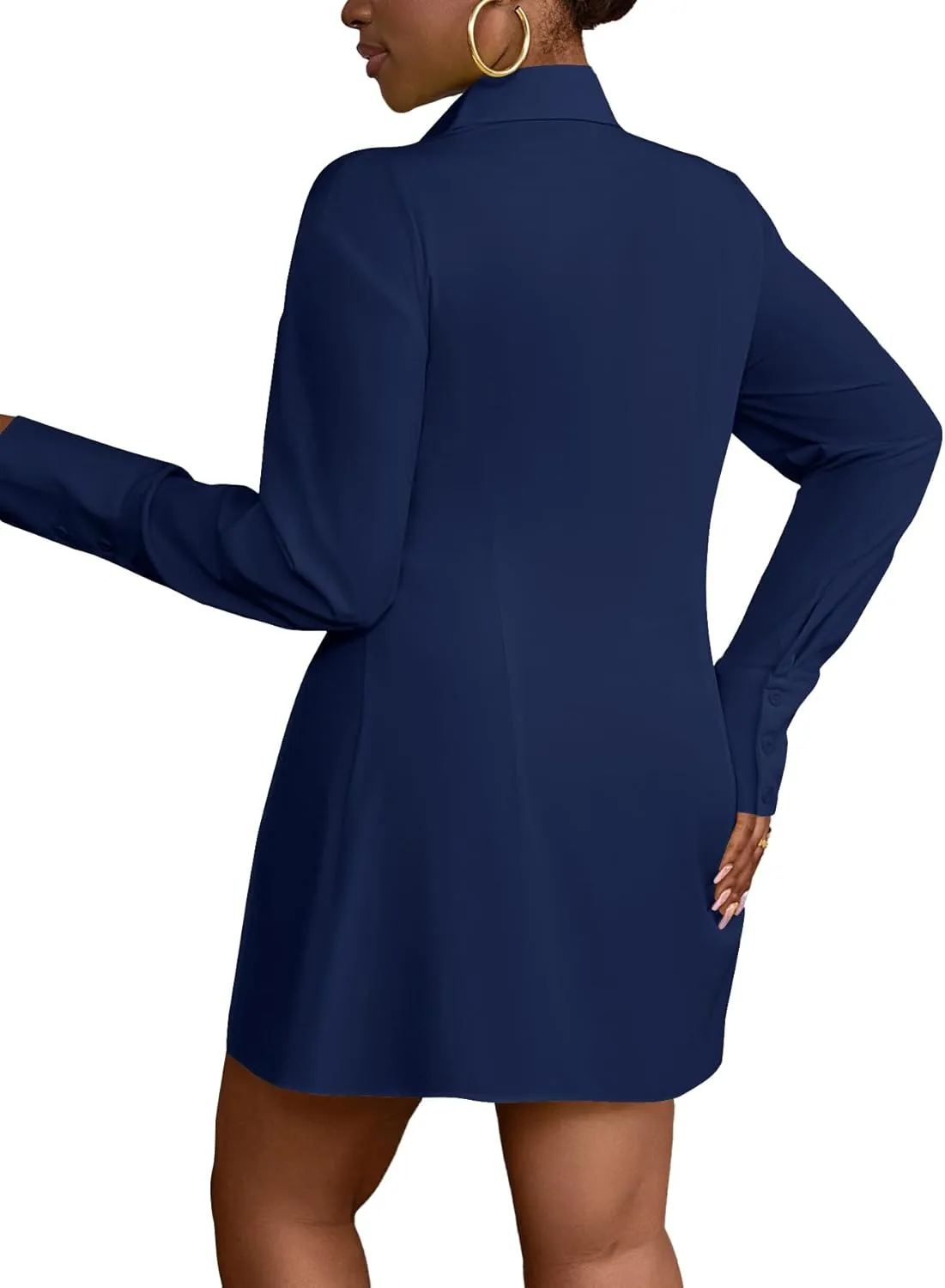 LYANER Women's Button Down Shirt Dress Collar V Neck Long Sleeve Slit Sexy Shirt Dresses