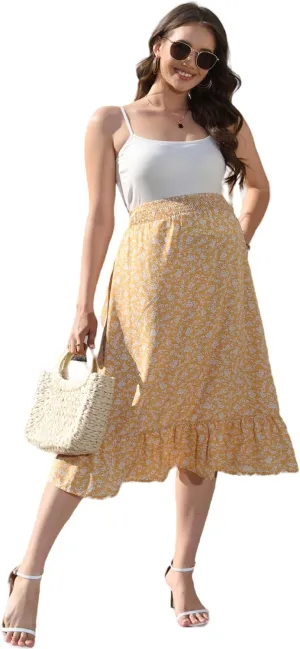 Maternity Skirt Women's High Waist Maternity Skirts Ruffled Tiered Casual A Line Swing Boho Skirts for Women