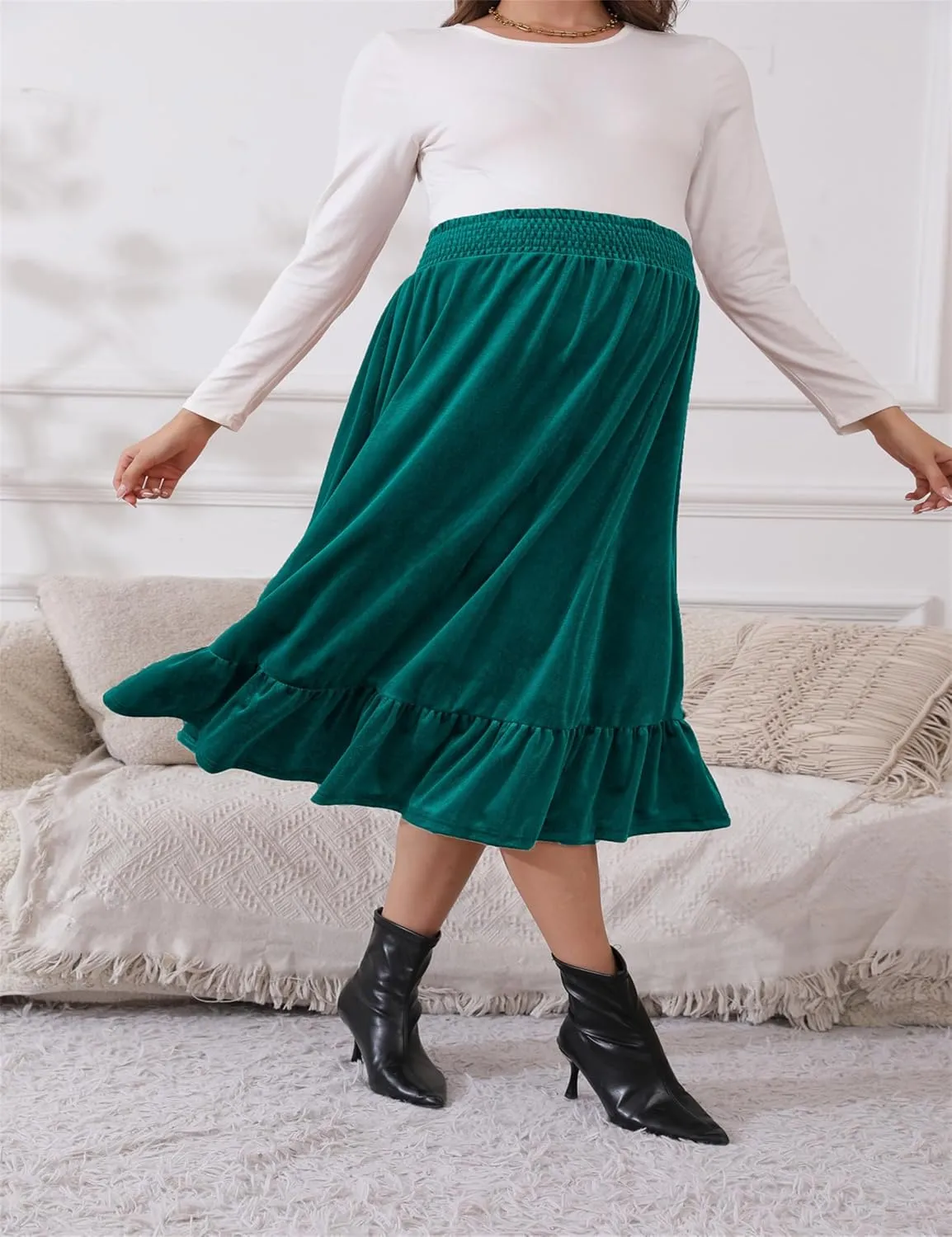 Maternity Skirt Women's High Waist Maternity Skirts Ruffled Tiered Casual A Line Swing Boho Skirts for Women