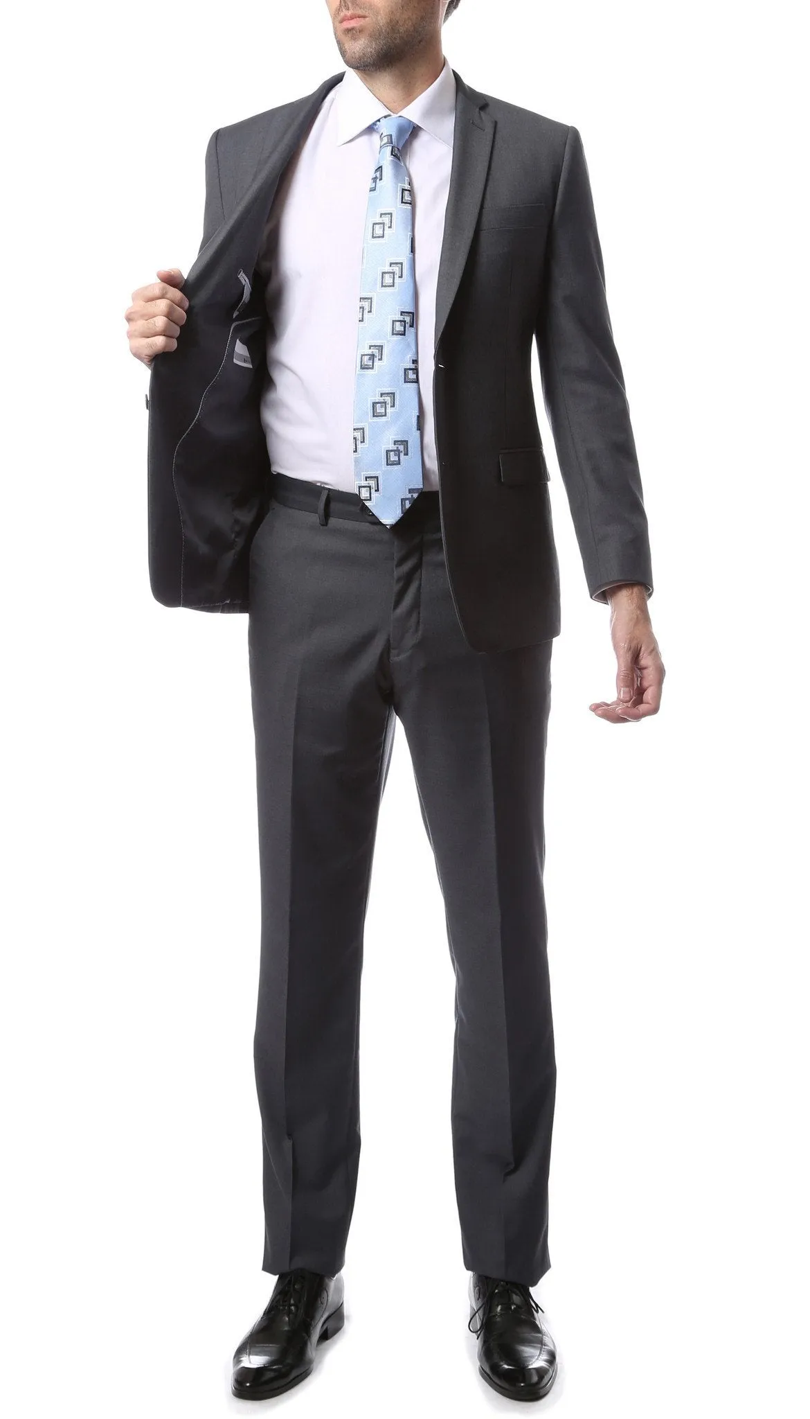 Mens 2 Piece 2 Button Slim Fit Heather Grey Zonettie Suit
