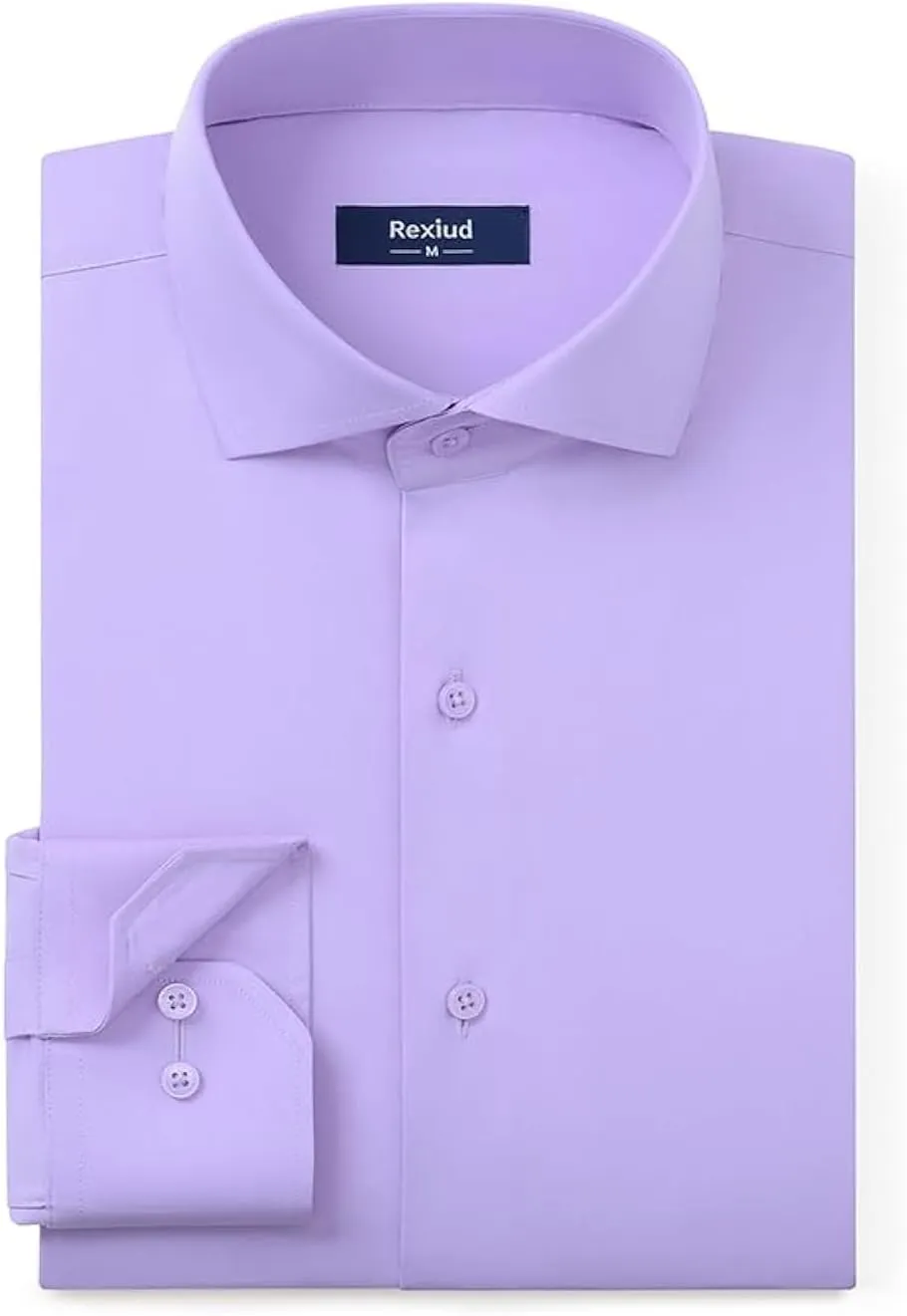 Men's Dress Shirt Stretch Formal Shirt Business Casual Cutaway Collar Long Sleeve Convertible Cuffs Solid