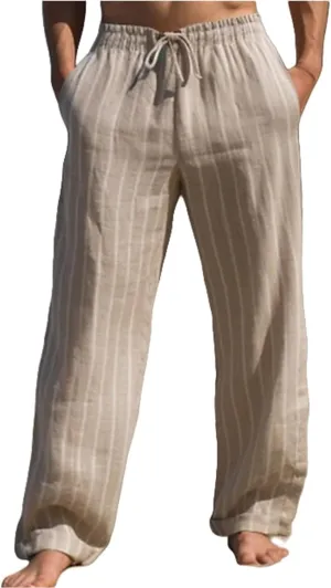 Mens Linen Loose Fit Boho Elastic Drawstring Waist Casual Summer Beach Yoga Travel Baggy Work Pajama Trousers Pants