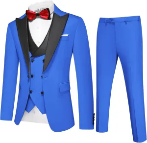 Men's Slim Fit 3-Piece Suit Set - Formal Wedding Tuxedo Suit with Blazer, Vest & Pants for Prom, Business