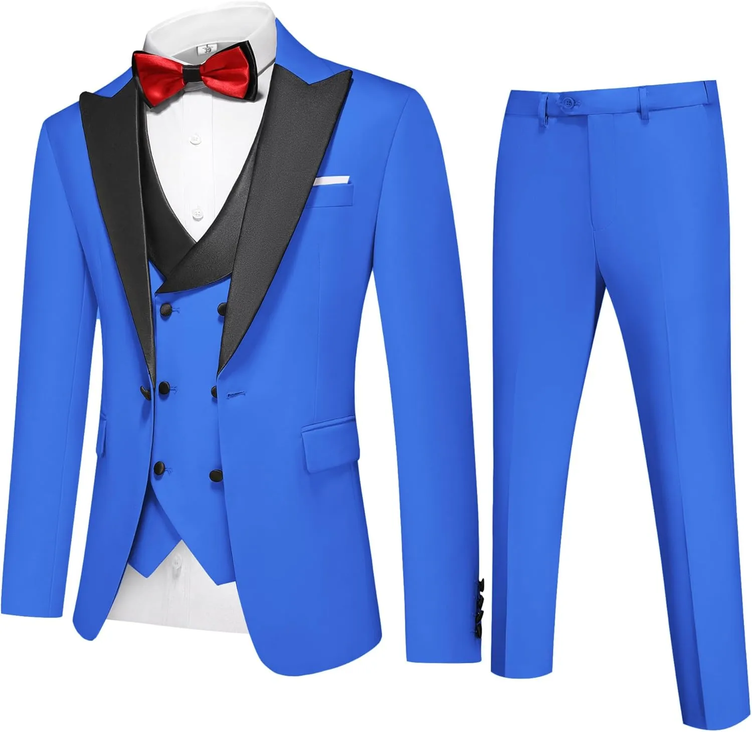 Men's Slim Fit 3-Piece Suit Set - Formal Wedding Tuxedo Suit with Blazer, Vest & Pants for Prom, Business