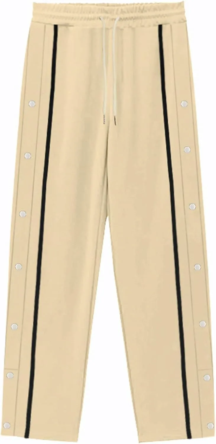 Mens Tear Away Sweatpants Waist Drawstring Elastic Wide Leg Basketball Pants Side Split Snap Baggy Joggers Pants