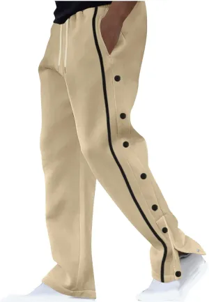 Mens Tear Away Sweatpants Waist Drawstring Elastic Wide Leg Basketball Pants Side Split Snap Baggy Joggers Pants