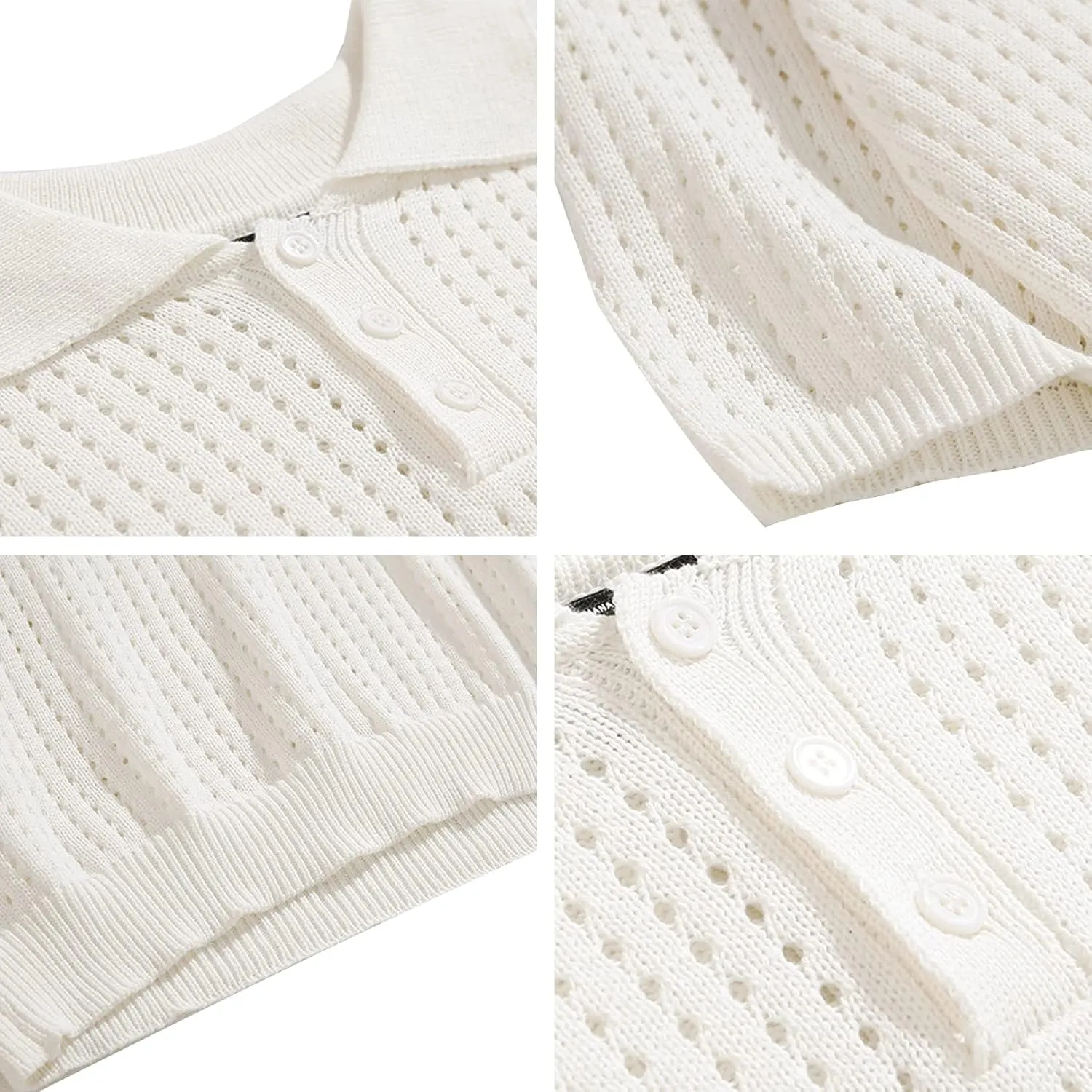 PEHMEA Man's Mesh Breathable Lapel Knit Short Sleeves T Shirt Casual Pullover Hollow Out Polo Shirts Loose Top