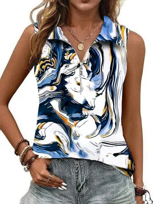 Poetsky Womens Summer Sleeveless Tank Top Zipper V Neck Collared Top Dressy Casual Ribbed Camisole Work Tank Polo Shirt