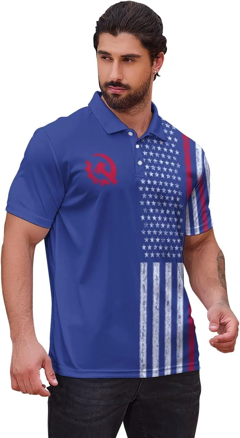 Polo Shirts for Men Moisture Wicking Fun Printed Short Sleeve Performance Mens Golf Shirts Quick Dry