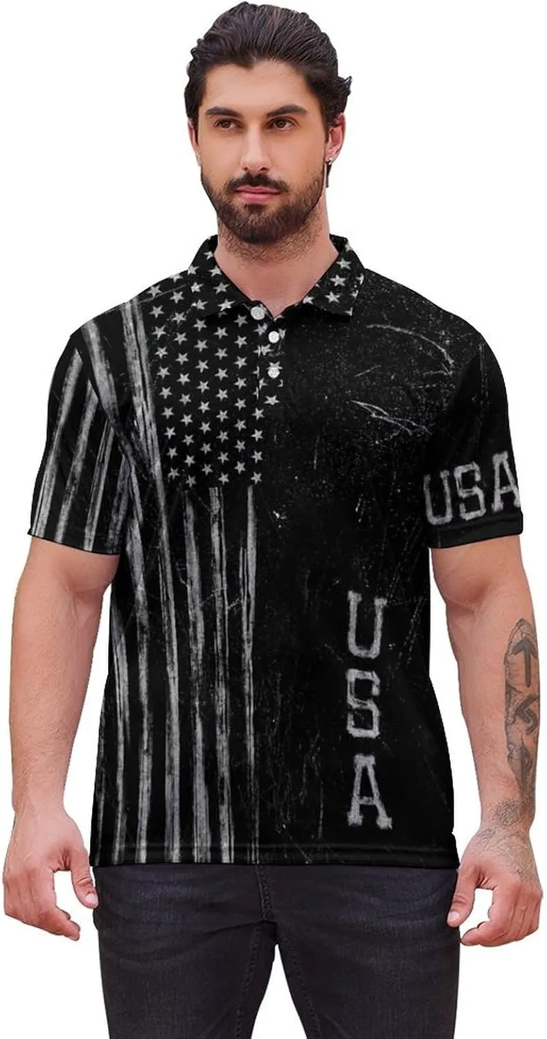 Polo Shirts for Men Moisture Wicking Fun Printed Short Sleeve Performance Mens Golf Shirts Quick Dry