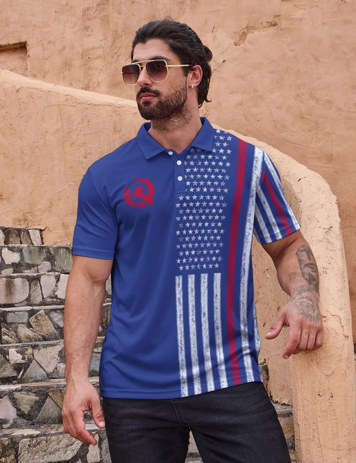 Polo Shirts for Men Moisture Wicking Fun Printed Short Sleeve Performance Mens Golf Shirts Quick Dry