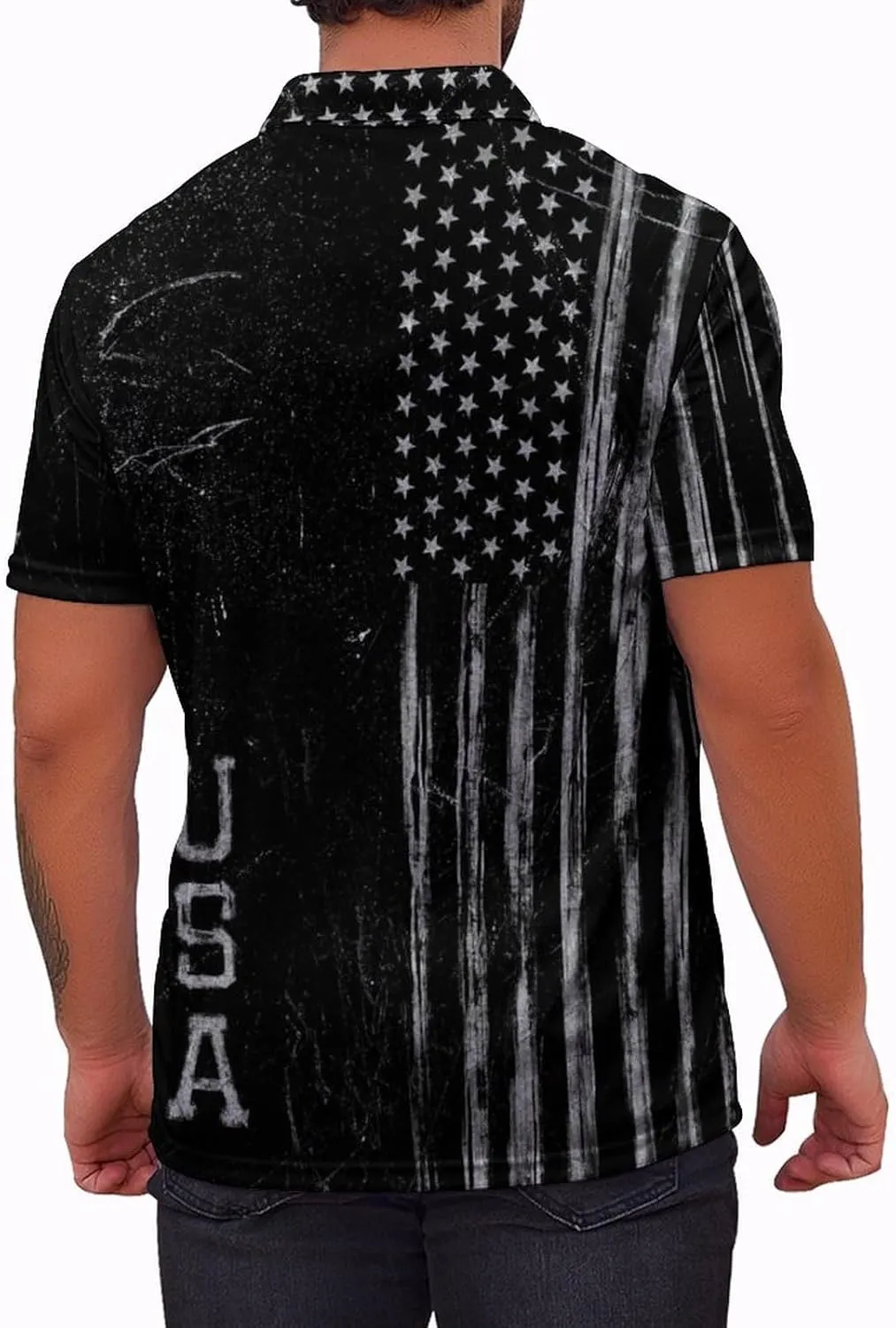 Polo Shirts for Men Moisture Wicking Fun Printed Short Sleeve Performance Mens Golf Shirts Quick Dry