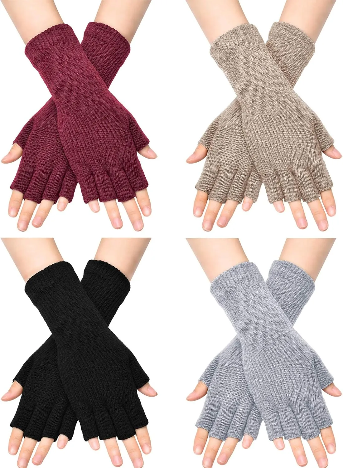 SATINIOR Winter Fingerless Gloves for Women Half Finger Typing Gloves with Long Wrist Cuff Knit Fingerless Mittens for Women