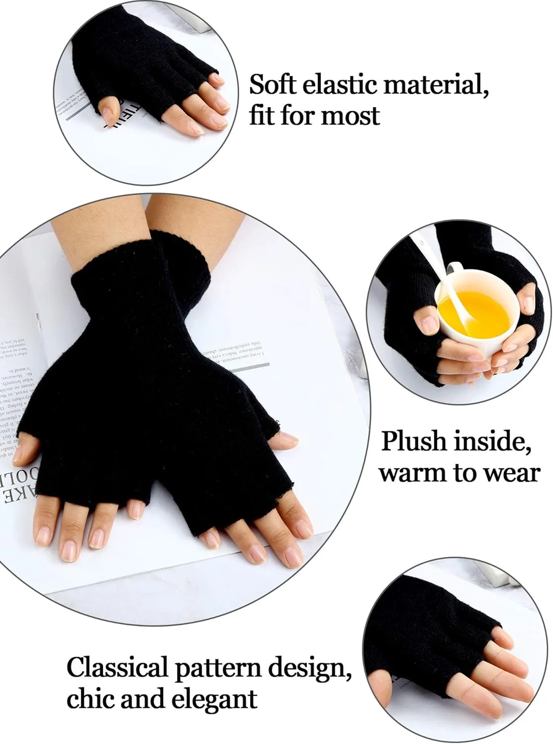 SATINIOR Winter Fingerless Gloves for Women Half Finger Typing Gloves with Long Wrist Cuff Knit Fingerless Mittens for Women