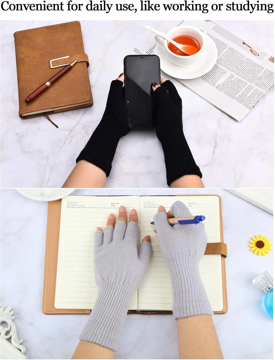 SATINIOR Winter Fingerless Gloves for Women Half Finger Typing Gloves with Long Wrist Cuff Knit Fingerless Mittens for Women