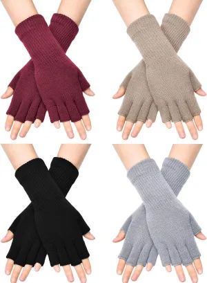 SATINIOR Winter Fingerless Gloves for Women Half Finger Typing Gloves with Long Wrist Cuff Knit Fingerless Mittens for Women