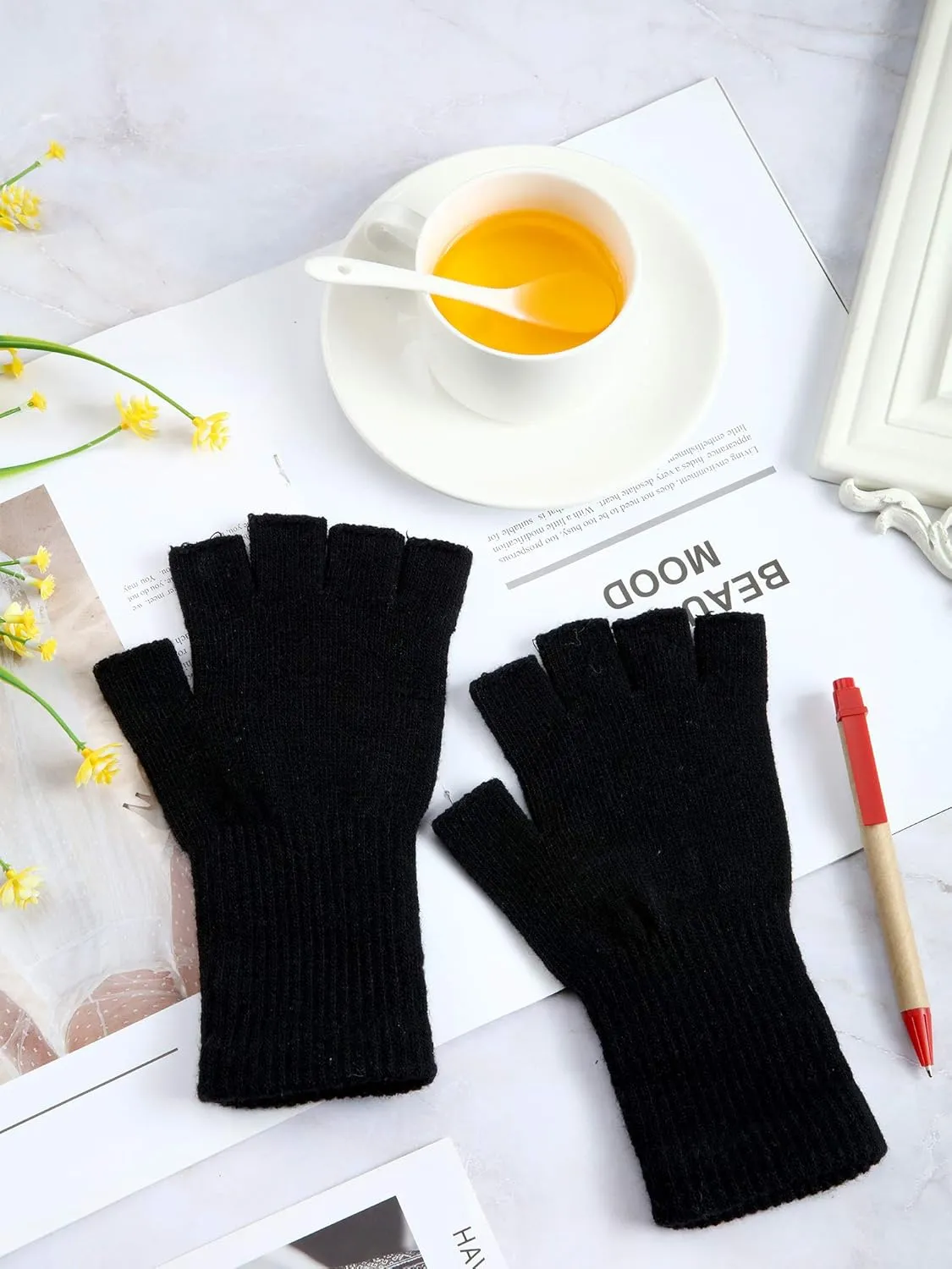 SATINIOR Winter Fingerless Gloves for Women Half Finger Typing Gloves with Long Wrist Cuff Knit Fingerless Mittens for Women