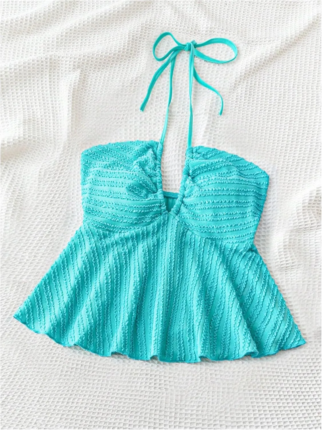 SHENHE Women's Tie Halter Neck Backless Ruffle Hem Sexy Peplum Crop Top Sleeveless Top