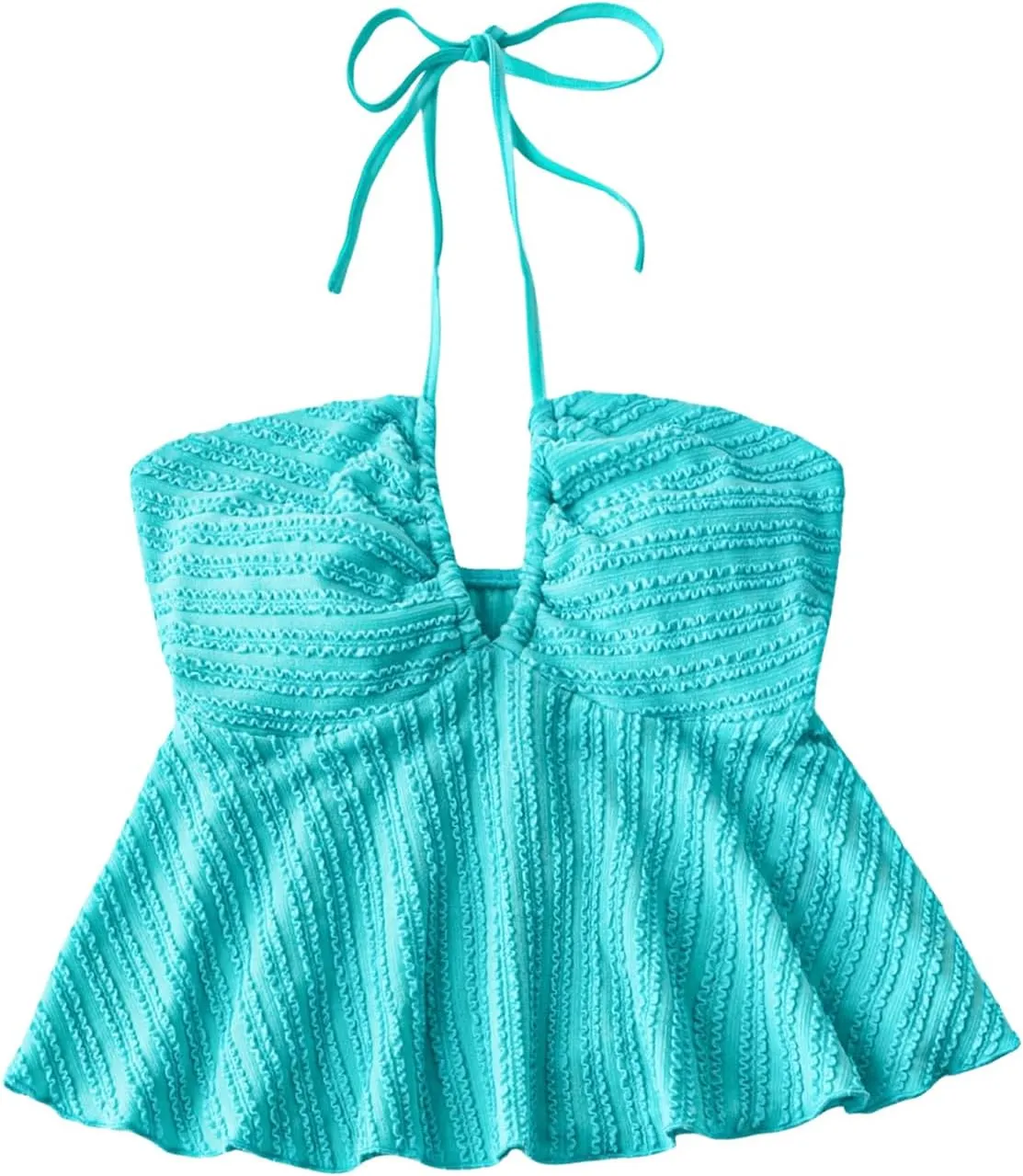 SHENHE Women's Tie Halter Neck Backless Ruffle Hem Sexy Peplum Crop Top Sleeveless Top