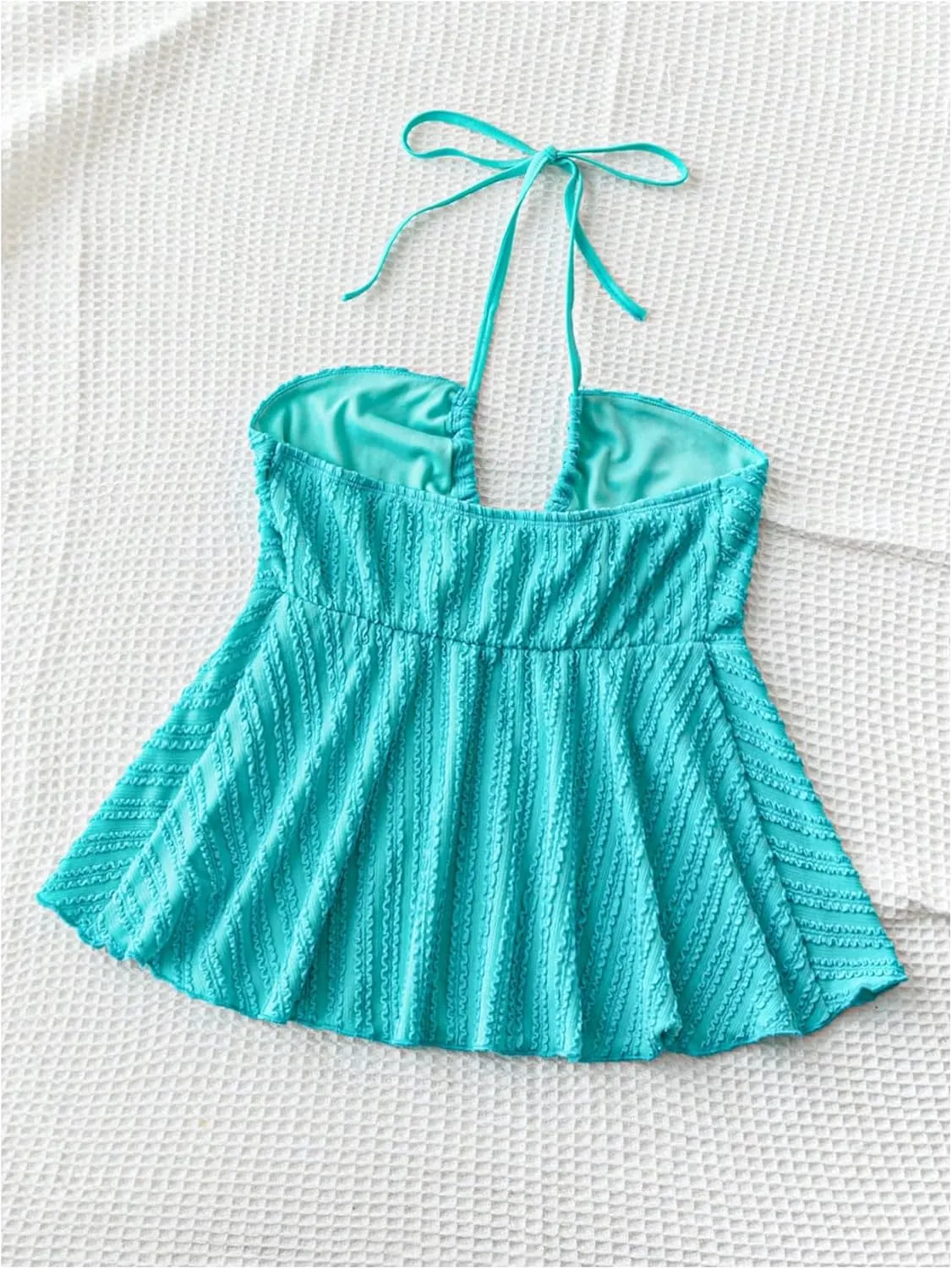 SHENHE Women's Tie Halter Neck Backless Ruffle Hem Sexy Peplum Crop Top Sleeveless Top