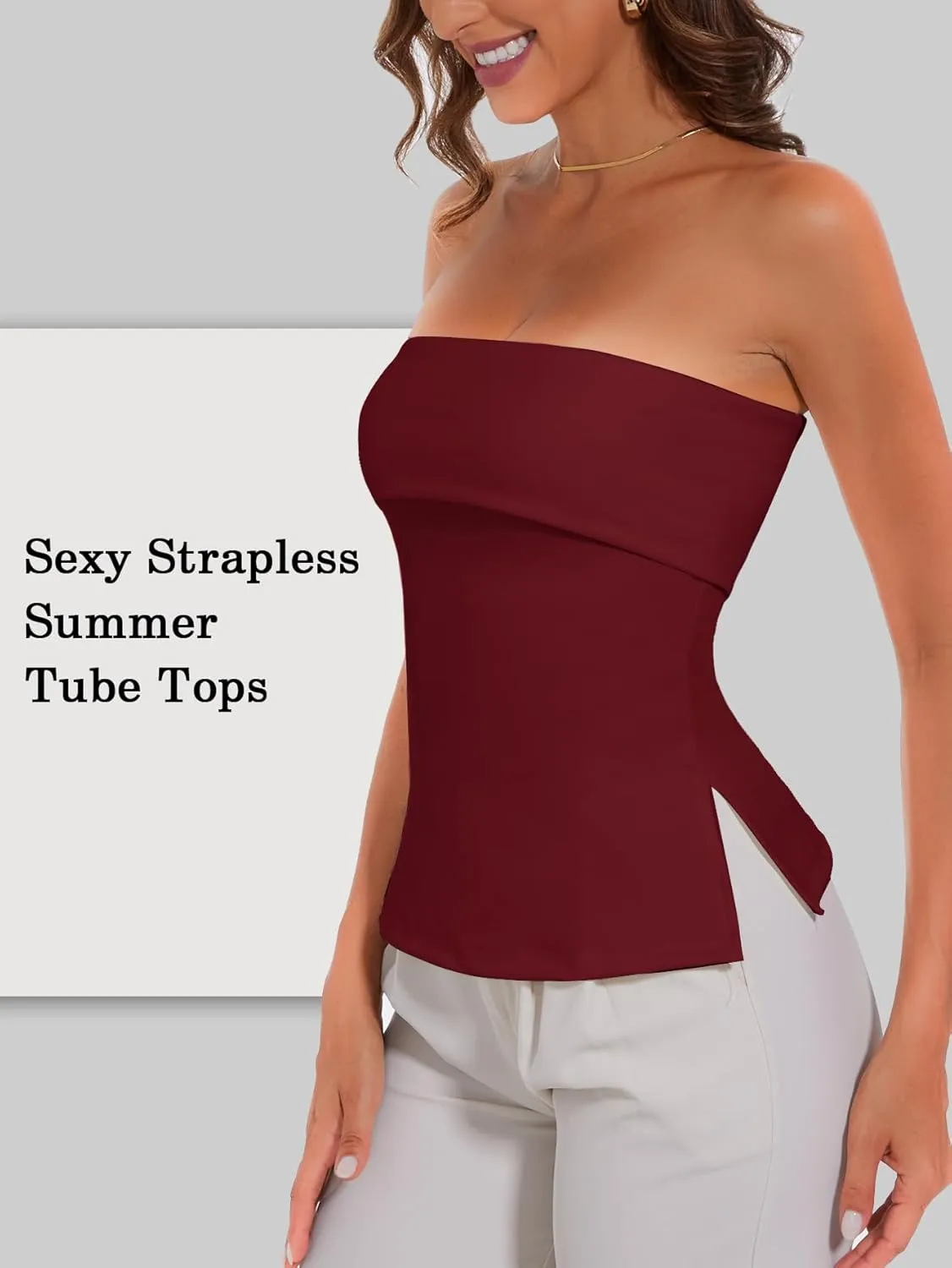 Tube Tops for Women Strapless Top Going Out Split Bandeau Top Slim Off Shoulder Bustier Backless Summer Tops