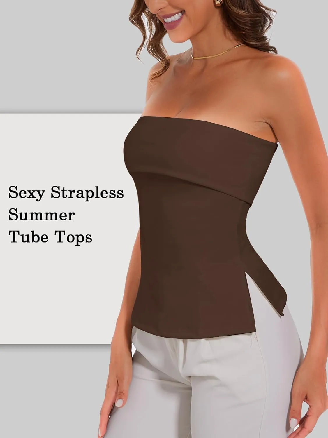 Tube Tops for Women Strapless Top Going Out Split Bandeau Top Slim Off Shoulder Bustier Backless Summer Tops