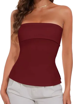 Tube Tops for Women Strapless Top Going Out Split Bandeau Top Slim Off Shoulder Bustier Backless Summer Tops