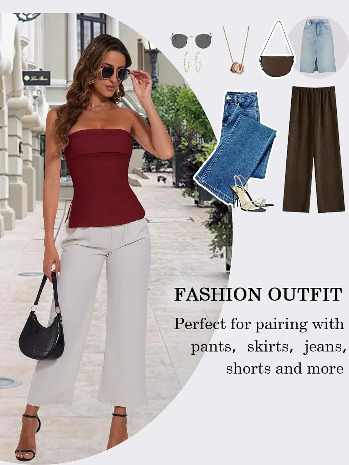 Tube Tops for Women Strapless Top Going Out Split Bandeau Top Slim Off Shoulder Bustier Backless Summer Tops