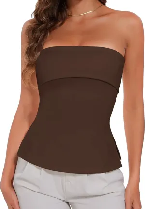 Tube Tops for Women Strapless Top Going Out Split Bandeau Top Slim Off Shoulder Bustier Backless Summer Tops