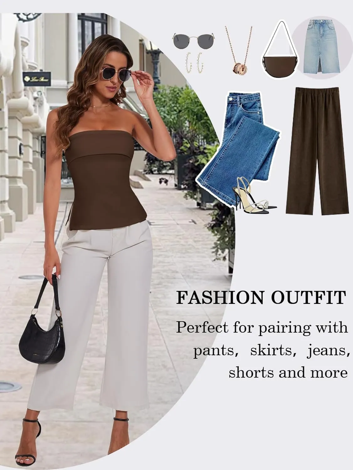 Tube Tops for Women Strapless Top Going Out Split Bandeau Top Slim Off Shoulder Bustier Backless Summer Tops
