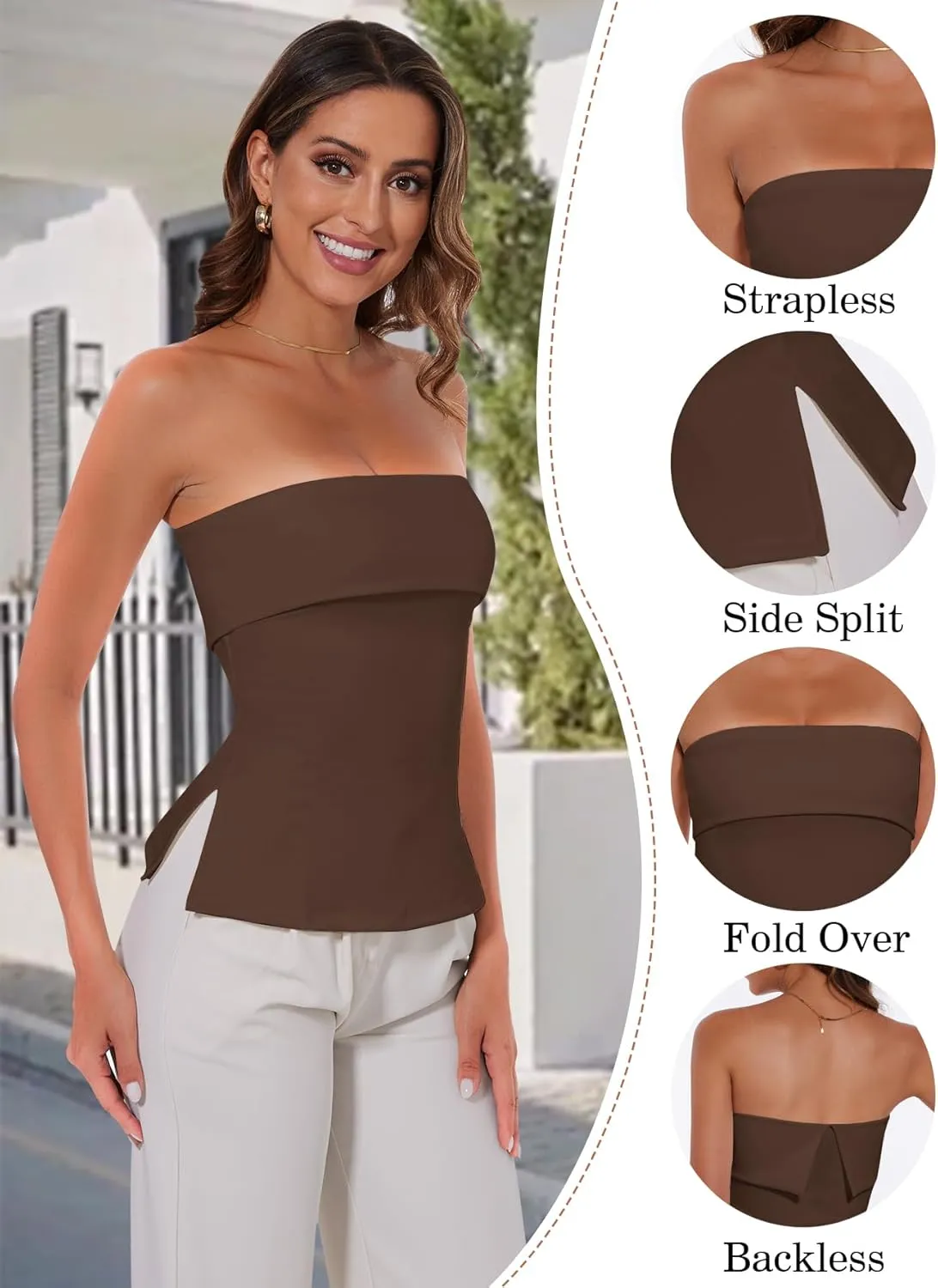 Tube Tops for Women Strapless Top Going Out Split Bandeau Top Slim Off Shoulder Bustier Backless Summer Tops