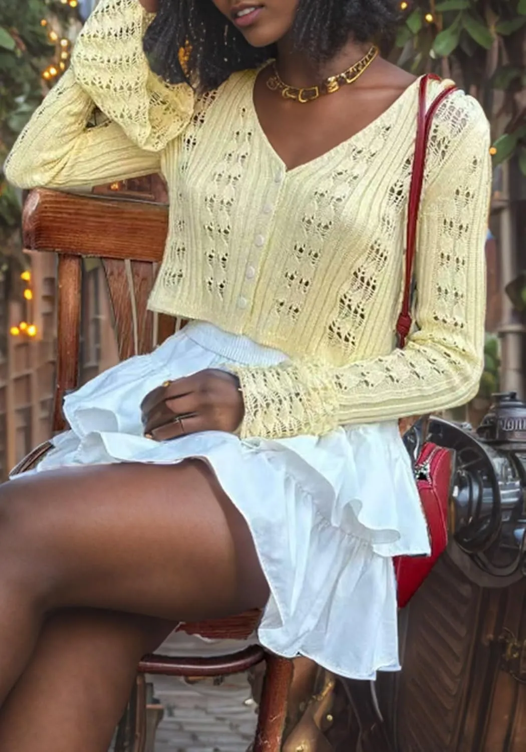 Unybwonn Women Cropped Cardigan Sweater Bell Long Sleeve Knit Crochet Cardigan Crop Top Casual Hollow Out Bolero Shrug
