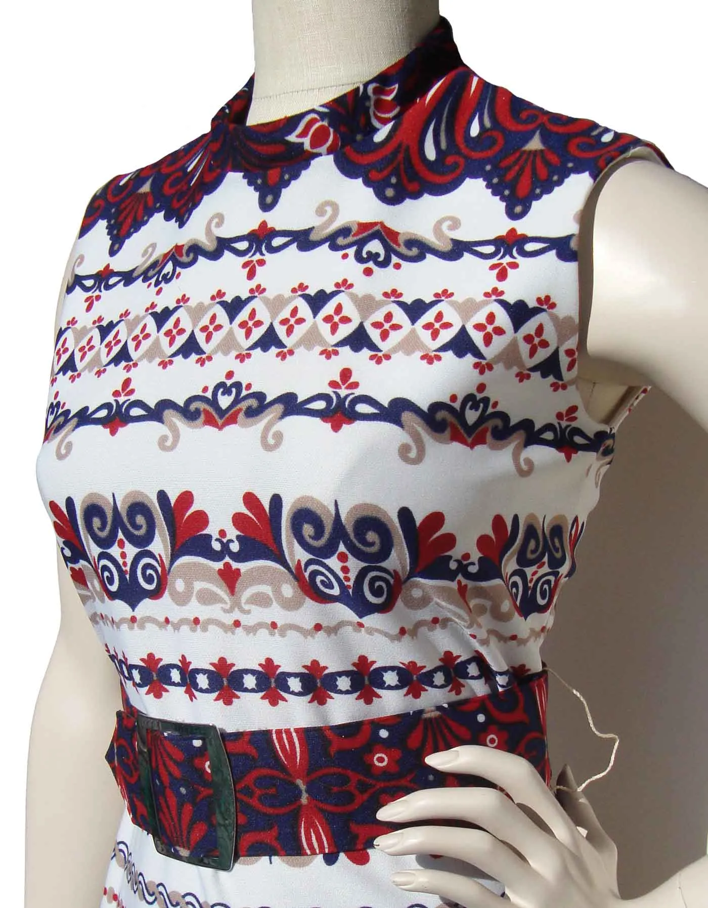 Vintage 60s Mod Dress Red White Blue Border Print M